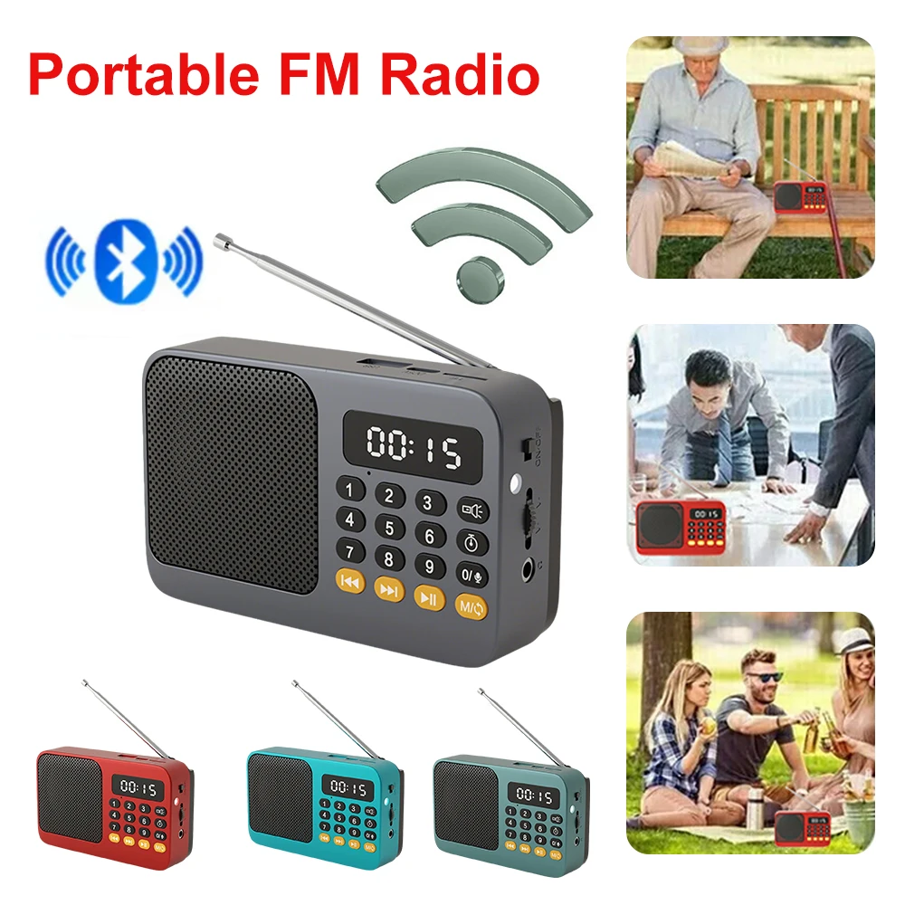 Portable FM Radio with LCD Display Flashlight Rechargeable Radio TF Card/U Disk Bluetooth MP3 Music Player Wireless Speaker ﻿