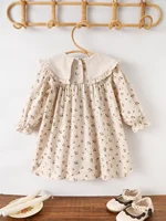 Robe à manches longues pour filles avec col en dentelle en forme de cœur, robe de princesse florale printemps-automne, robe pour enfants style forêt rétro 2