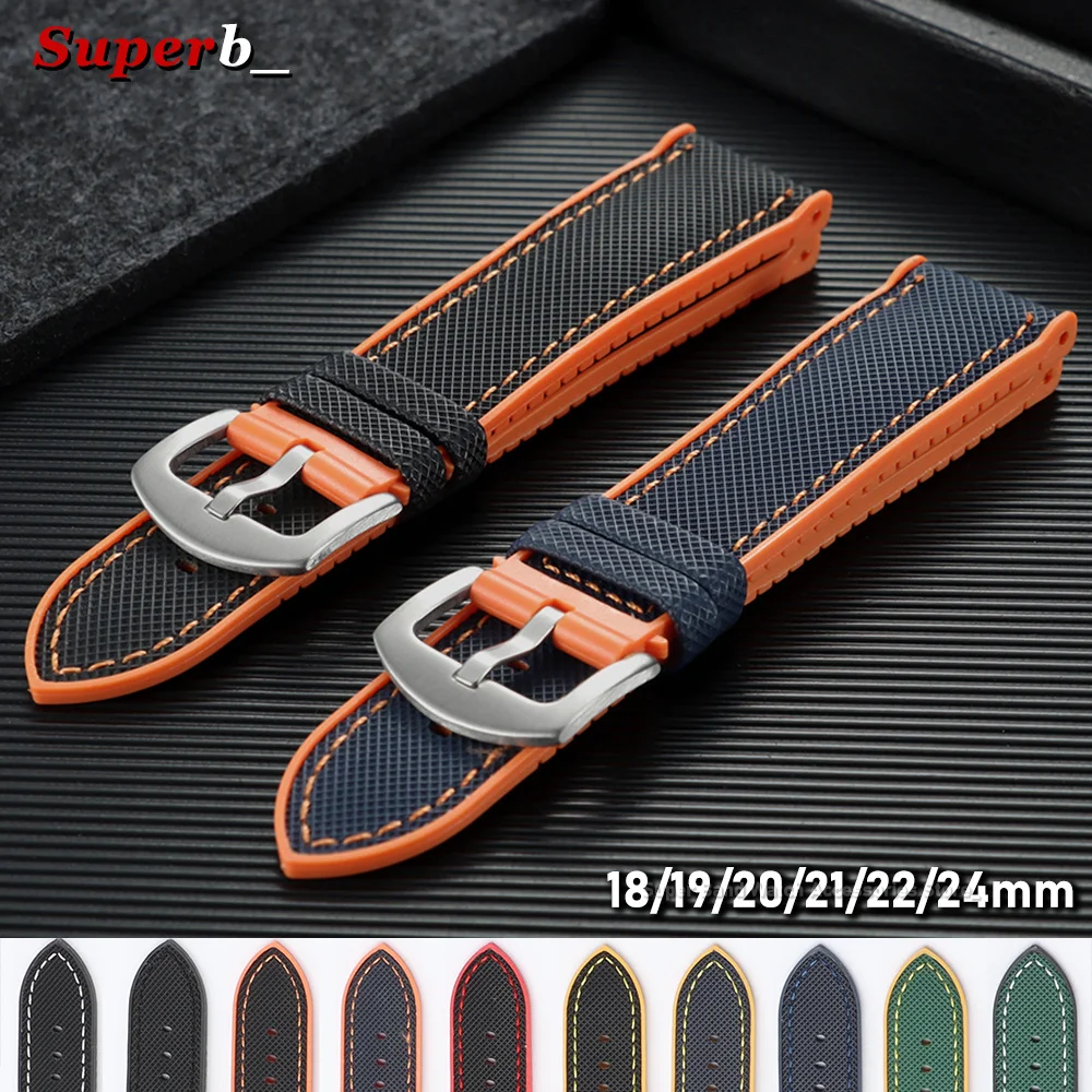 Men's Waterproof Nylon & Silicone Hybrid Watch Strap Bracelet