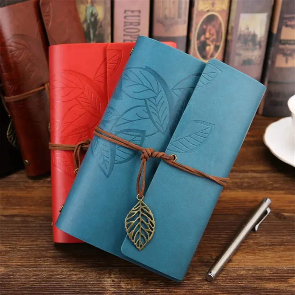 Notebook Retro Leaf Writing Journal Notebook Travel Writing Pendants Classic Embossed Vintage Leather Note Book Creative Gift Stationery