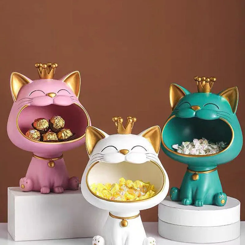  Lucky Cat Ornaments Gathering Living Room Decoration Entry Key Storage Crown Big Mouth Cat Ornament Decoration 