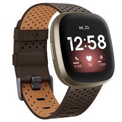 Breathable Leather Watch Strap - Premium Smartwatch Replacement Band - Size S (Brown)