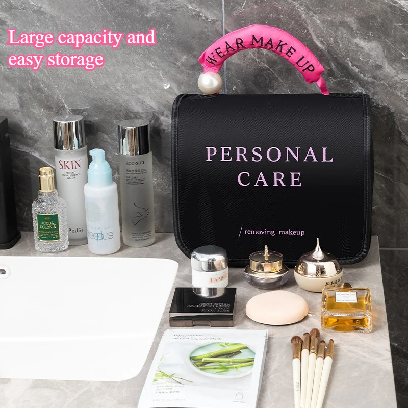Large Capacity Cosmetic Bag for Women - Travel Makeup Organizer with Pearl Hook, Premium Portable Toiletry Pouch