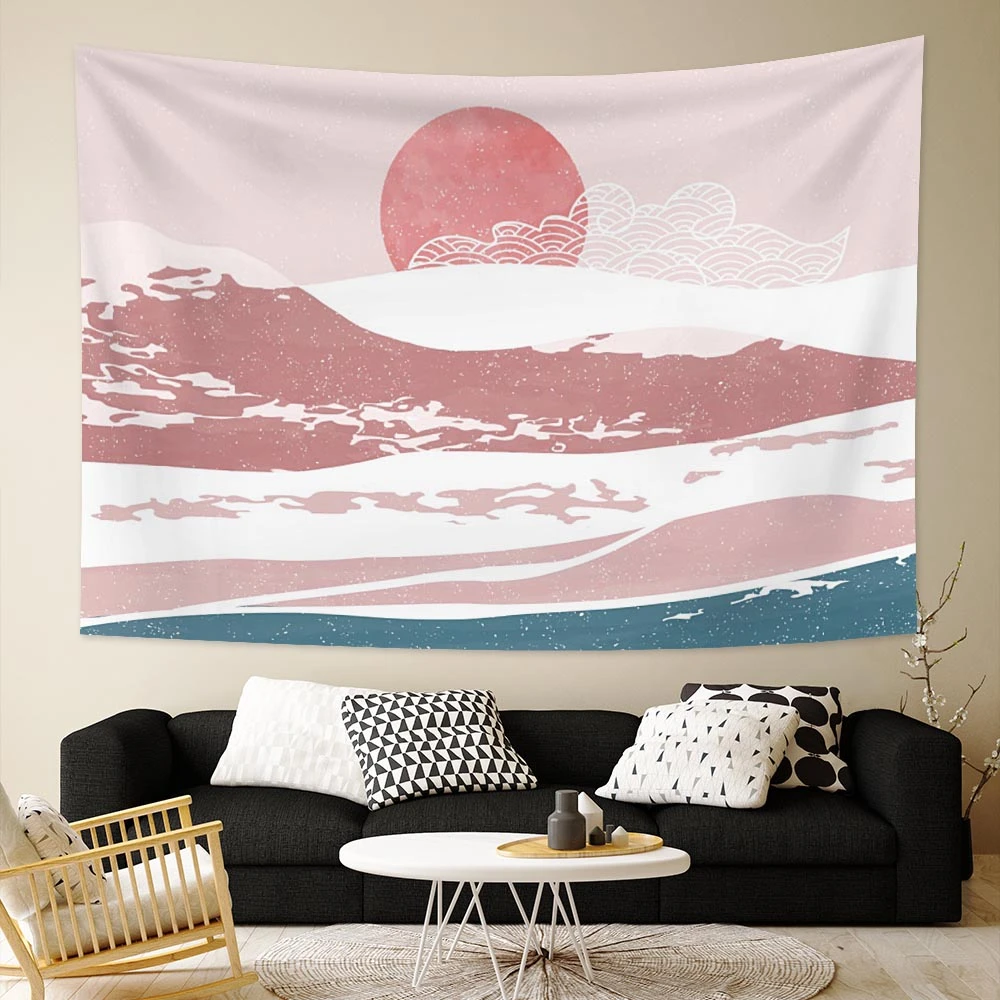 Le Beau Tissu De La Tapisseri Tapisserie murale en tissu avec image du soleil et de la montagne, style  psychédélique, classique Boho, beau motif, décoration de chambre à coucher  et de salon | AliExpress