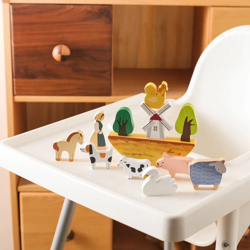 Wooden toys Wooden stacking toys Baby farm Animal cow Building blocks Educational balance creative