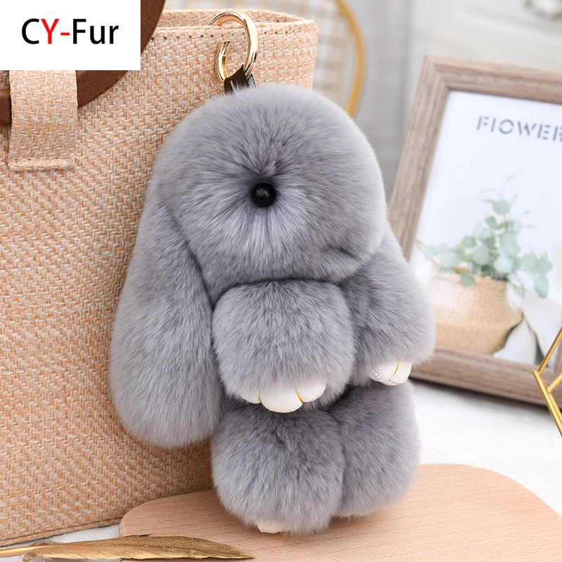 

Fluffy Cute Bunny Real Fur Keychain Rex Rabbit Pom Pom Gift Toy Doll Women Bag Pendant Charm Car Key Keyring Metal ring