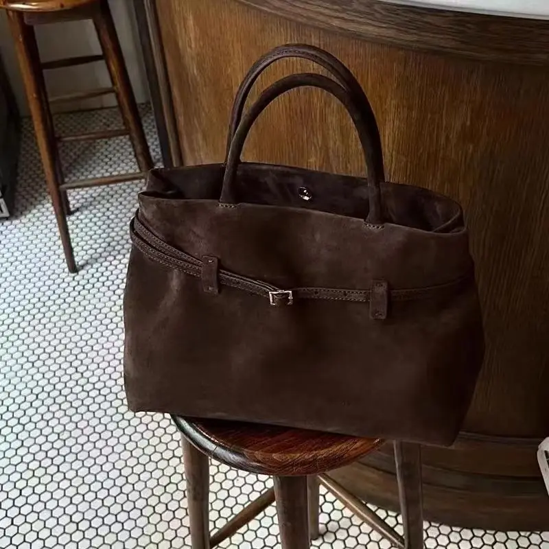 Vintage-Einkaufstasche für Damen mit großem Fassungsvermögen – elegantes Braun, strukturierter Druckknopfverschluss, stabile Griffe für Arbeit, Reisen, Alltag – Detail 11