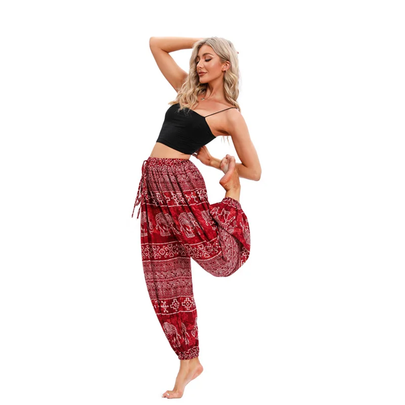 Boho Women Yoga Pants Hippie Harem Printed Dyeing High Waisted Wear