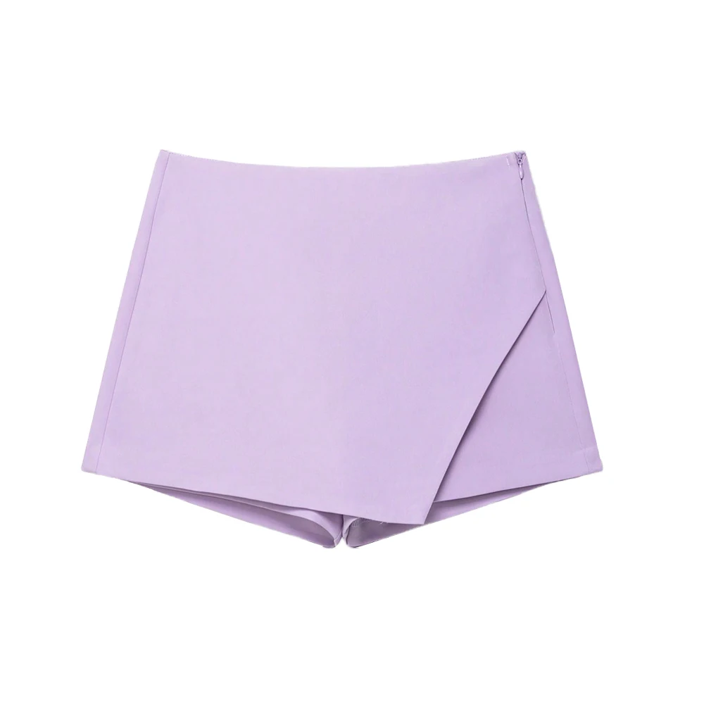 Women's Asymmetric Solid Color Skort Casual Side Zipper Shorts Skirts for Spring Summer Fashion