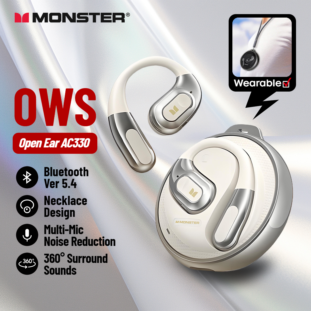 Monster Open Ear AC330 Bluetooth 5.4 Earphones ENS Noise Cancelling Bluetooth Headphone OWS Sports Wireless Headsets Multi Mic