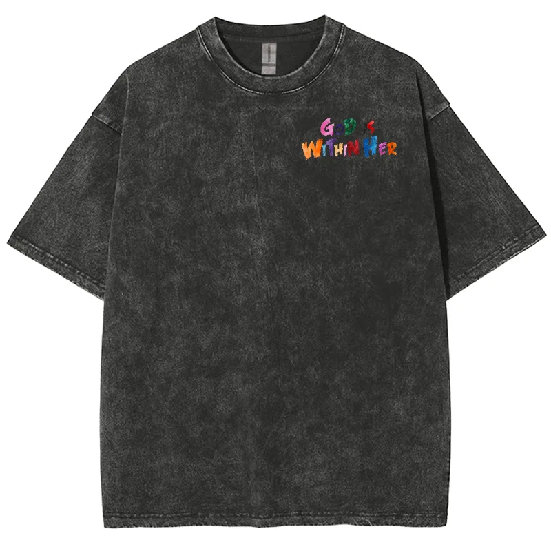 

Y2K 2024 Summer Women's T-Shirt Front and Back Letter Print Washed Denim Fabric Short Sleeves Unisex Style Casual Simple Design