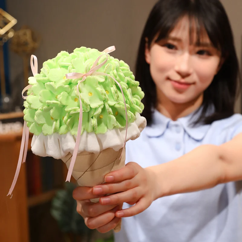 아이스크림 플러시 꽃다발 부드럽고 푹신한 봉제 튤립 데이지 인공 꽃 발렌타인데이 어머니날 선물 홈데코