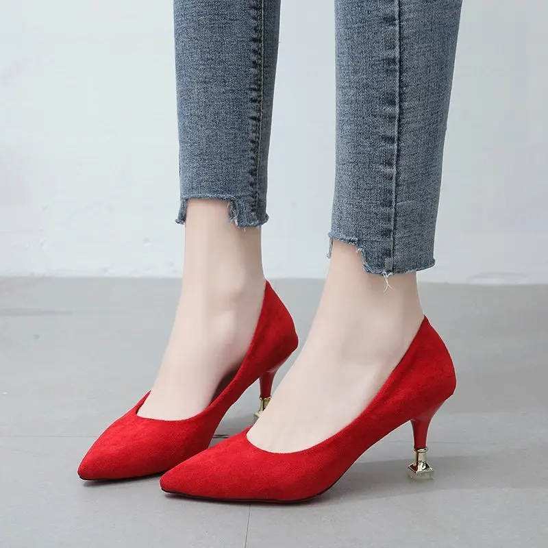 

Quality Women Shoes Spring Autumn Women's Pumps Pointed Suede Pumps Sexy Lady Thin High Heels Shallow Dress Shoes Zapatos Mujer