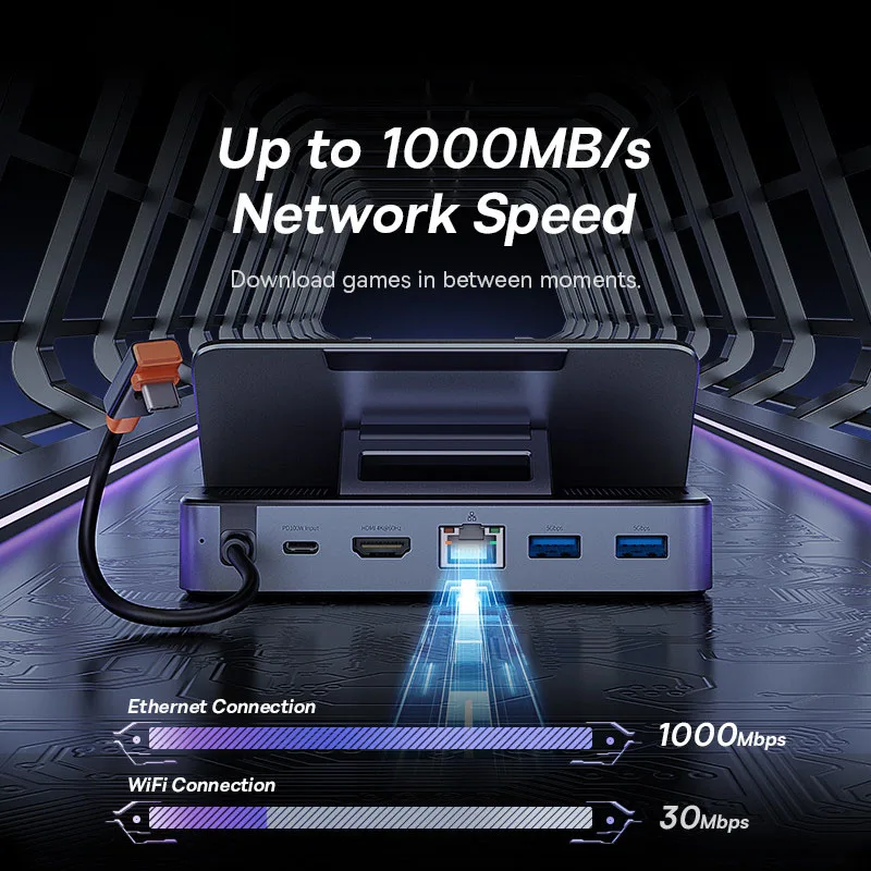Baseus-docking Station Usb c para Steam Deck Nintend Switch tipo c para 4k @ 60hz dp Gigabit Ethernet Compatível com Hdmi Hub Usb 3.0 - Imagem 3