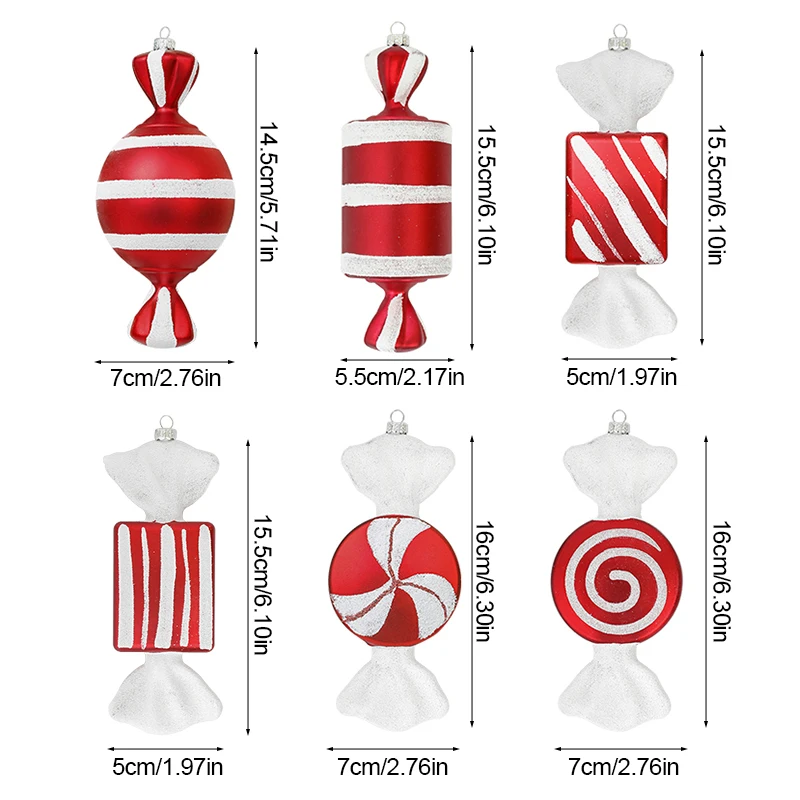 3/6Pcs Big Christmas Lollipop Red Candy Cane Pendant Xmas Tree Hanging Ball Ornament 2024 Christmas Decoration For Home New Year