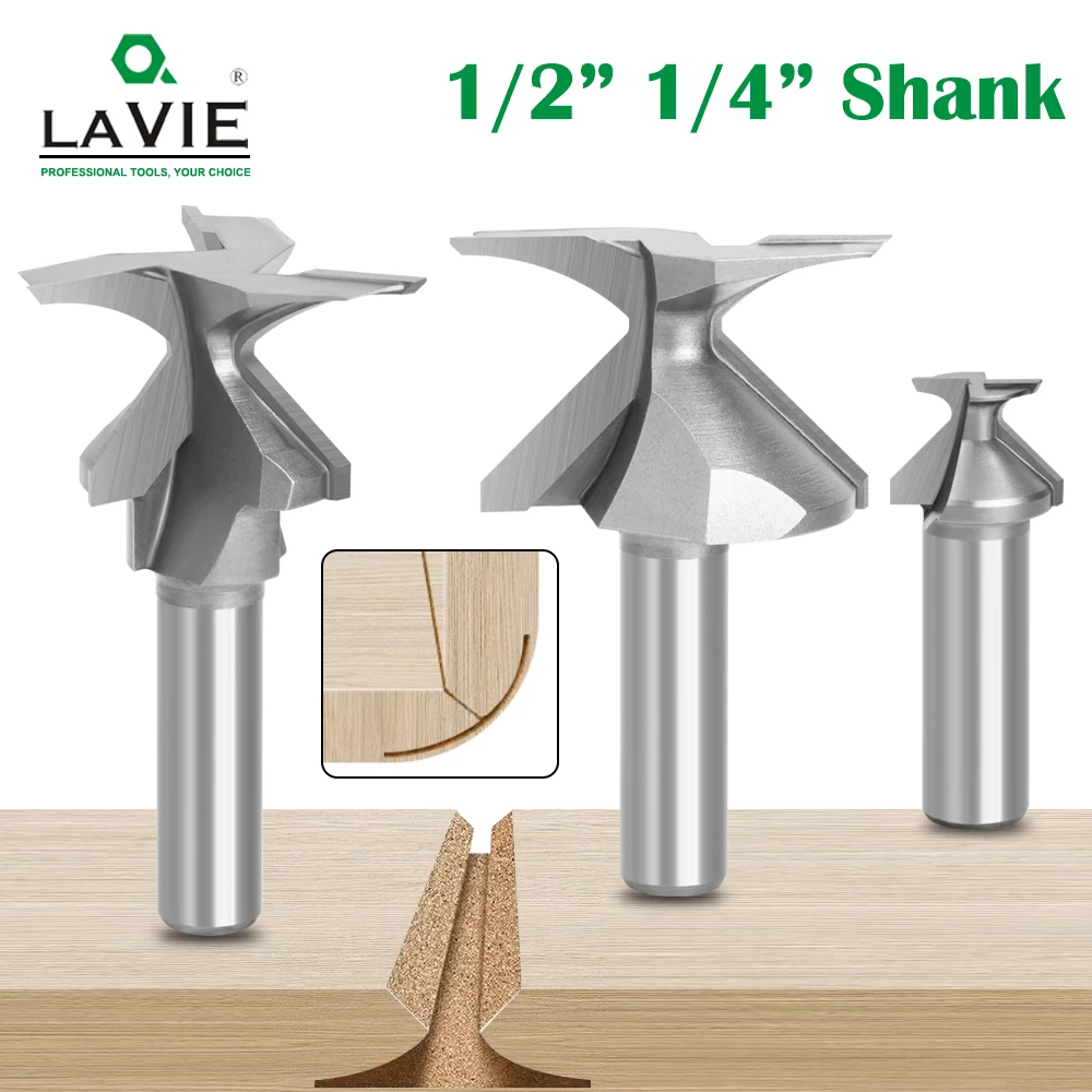 LAVIE 1 Stück 1/4 1/2 6,35mm Schaft Bogenförmiger Integrierter Fräser 2 Kanten, 3 Kanten mit Naht Holzbearbeitungsfräser Schneidwerkzeug