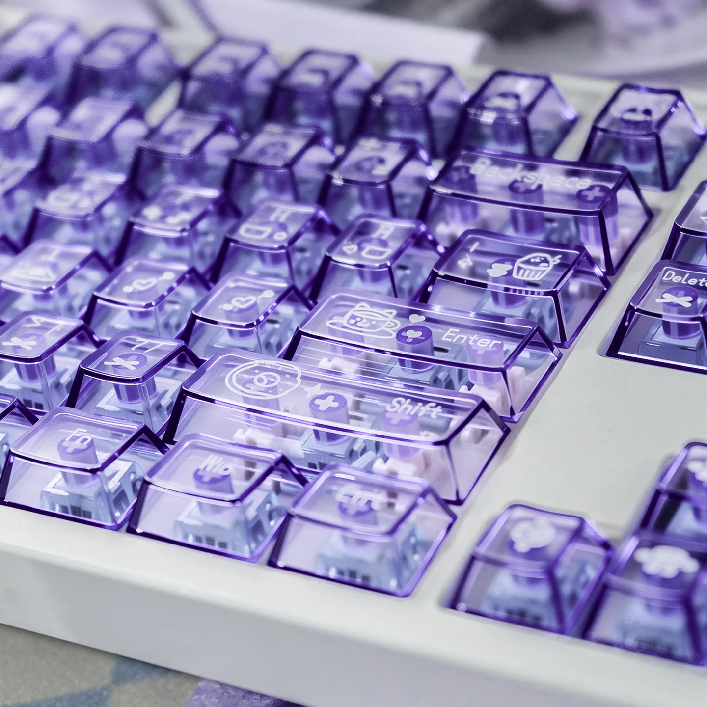 Gradient Purple Keycaps - Transparent Cute Style PC+PBT Cherry Profile Dye-Sub Keycaps