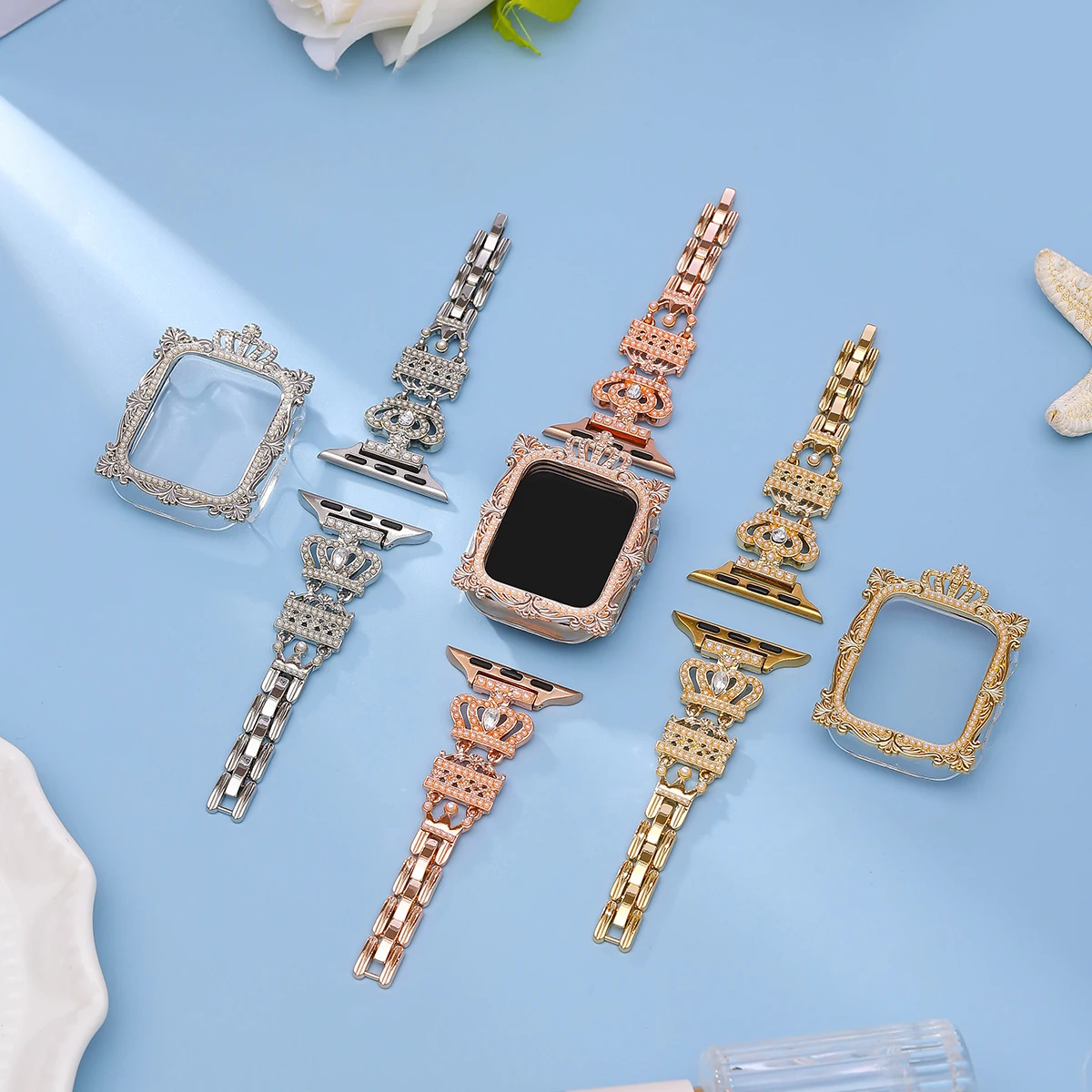 Elegant Women's Luxury Pearl Bracelet Watch Band with Crown Case