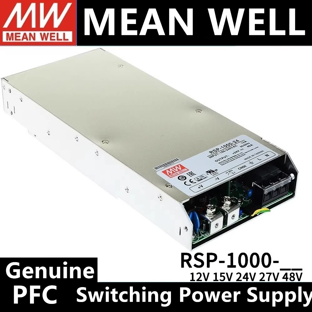 MEAN WELL RSP-1000-24 RSP-1000-15 RSP-1000-12 RSP-1000-27 RSP-1000-48 단일 출력, PFC 기능, 로우 프로파일 전원 공급 장치