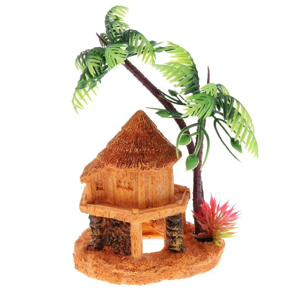 Artificial Coconut Tree Hidden Hut Cave Aquarium Fish Tank Landscape Decor
