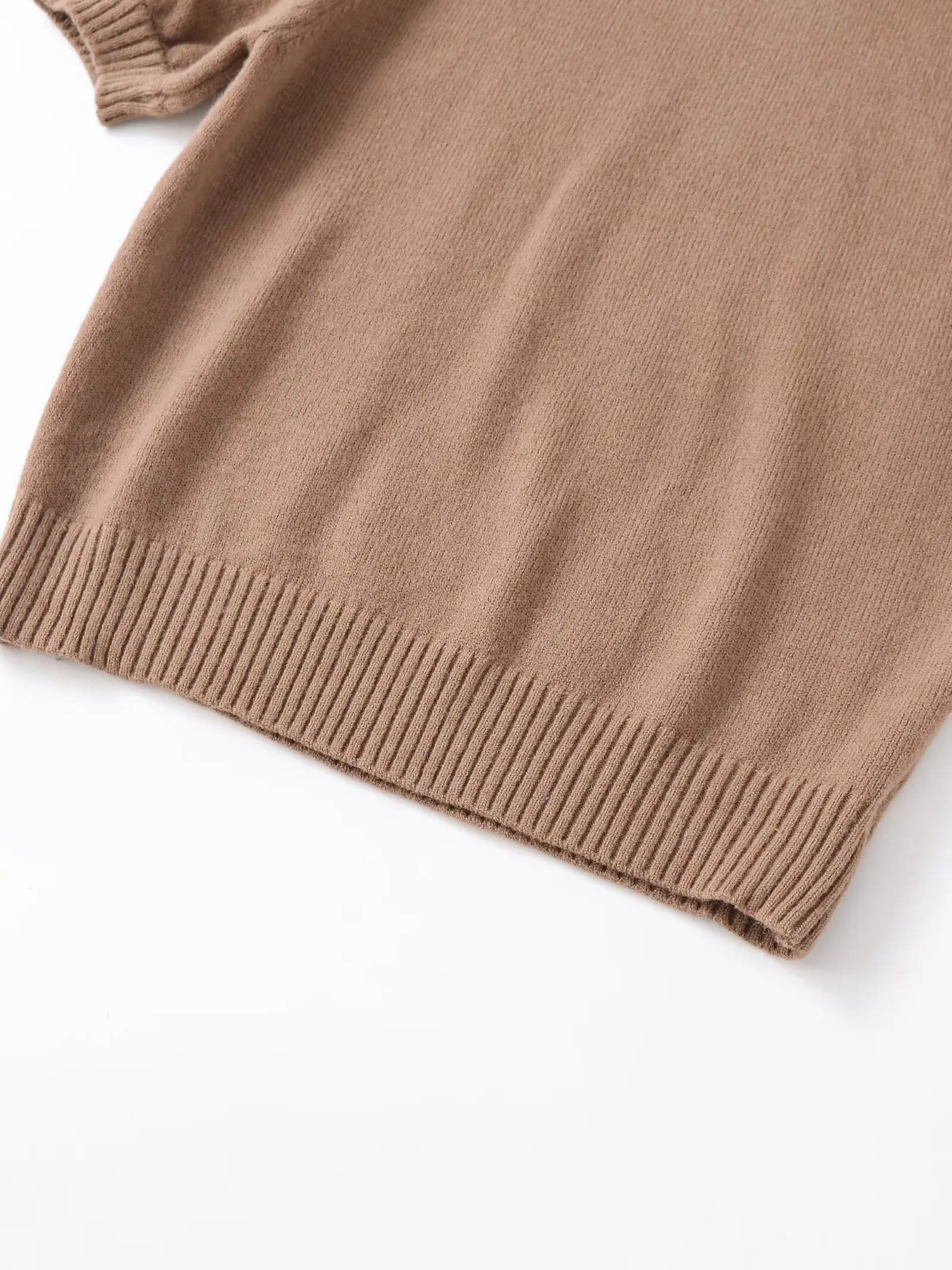 HH Winter Damen Mode Warmer Bubble Rollkragenpullover Kurzarm Streetwear Einfarbig 2-Farbig Elastischer Strickpullover – Detail 8