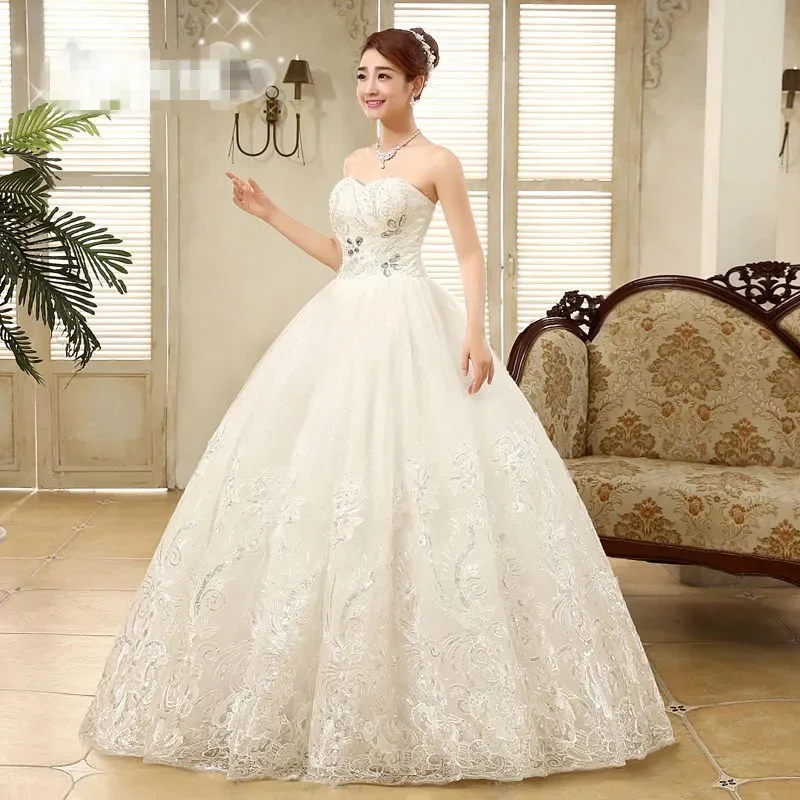 Princess Wedding Dress Princess Vestidos De Novia Sequins Strapless Lace Plus size Bride Ball Gown XXN085