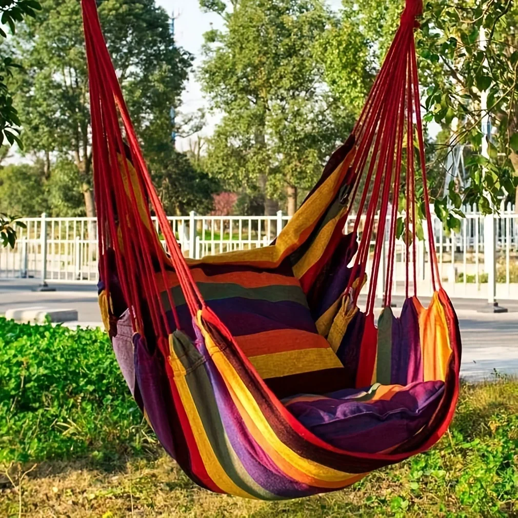 Canvas Leisure Swing Hanging Chair, 1pc Outdoor Hammock Chair, Without Pillow And Cushion, Garden Leisure Furniture Hammocks 2