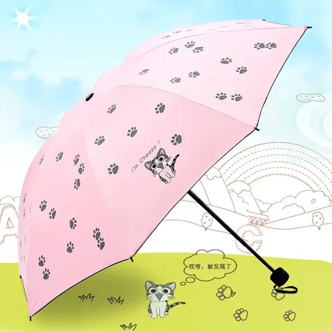 

Cartoon Child Lovely Sun Umbrella Kitty Rabbit Black Glue 3 Folding Sunny Umbrella Japanese Small Fresh Anti-UV Parasol