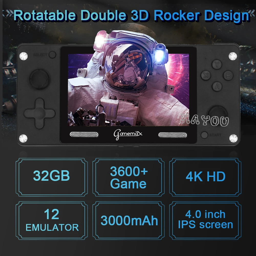 A380 Retro Video Game Console Handheld Game Player Bulit-in12 Formats 4 inch HD IPS Screen Portable Gaming Console  3600+ Games