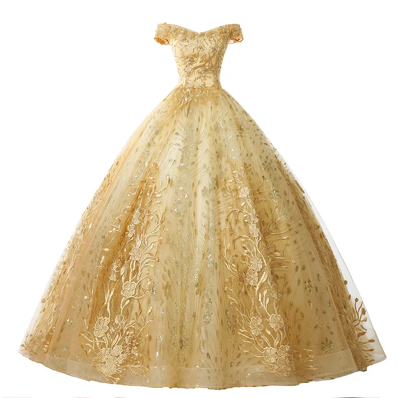 Customized Elegant Yellow Prom Dress Off The Shoulder Party Dress