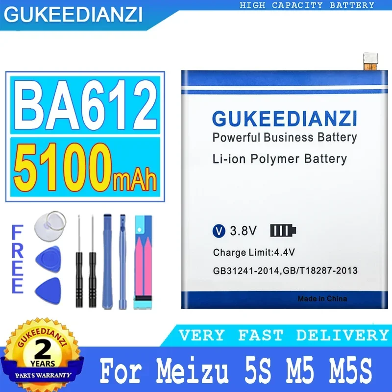

GUKEEDIANZI Аккумулятор BA612 BA 612 5100 мАч для Meizu Meizy 5S M5 12M M5 M612Q M5S Сменный аккумулятор с бесплатными инструментами