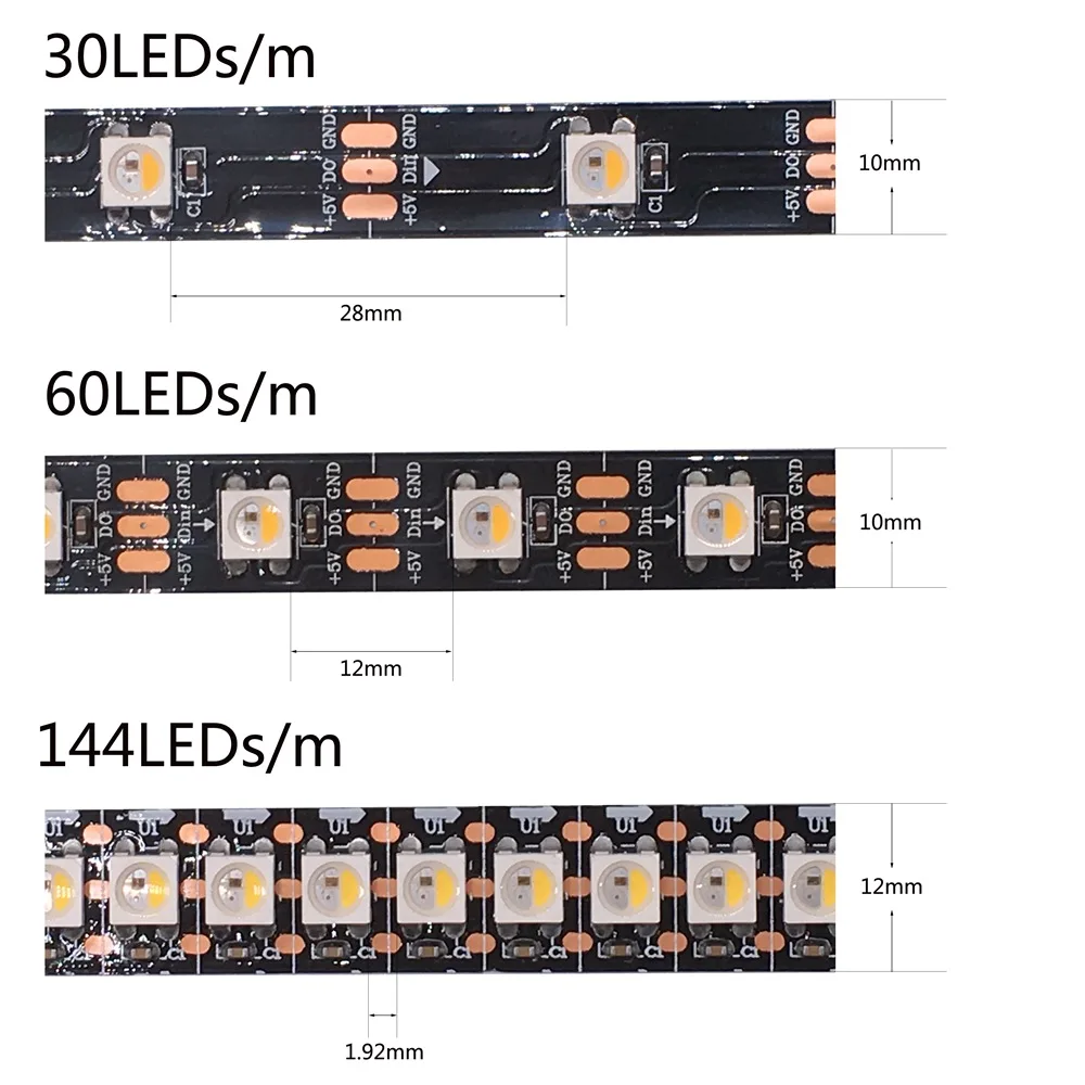 DC5V SK6812 RGBW(Similar WS2812B) 4 In 1 Led Strip 30/60/144 Leds/m Individual Addressable Led Light Black /White PCB IP30/65/67 2