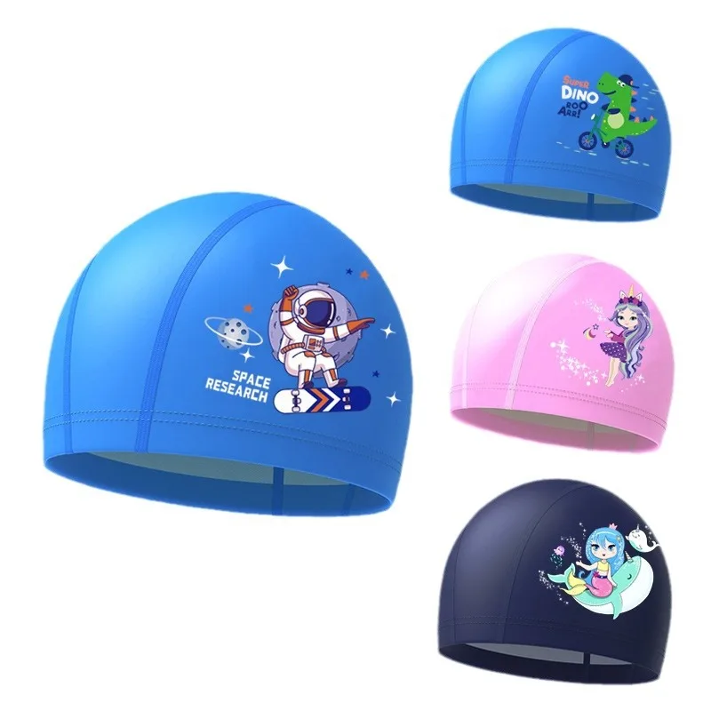 Children's Swimming Cap Cute Cartoon Printed Coated Swimming Cap Waterproof Ear Protector PU Swimming Cap for Boys and Girls 5