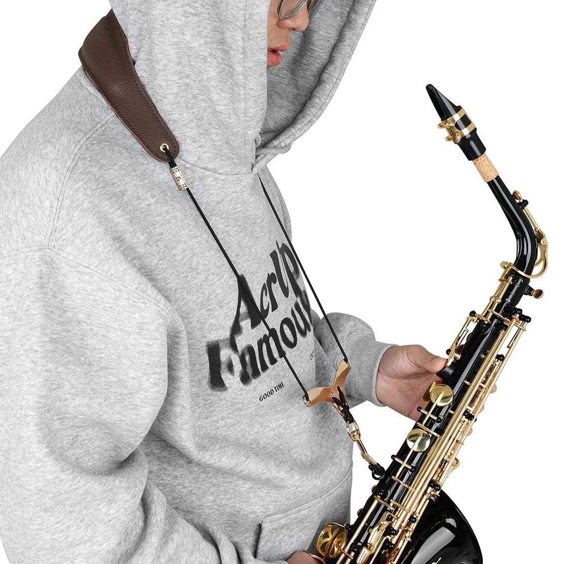 Premium Adjustable Leather Saxophone Neck Strap - Universal Fit for Soprano, Alto, and Tenor Saxophones