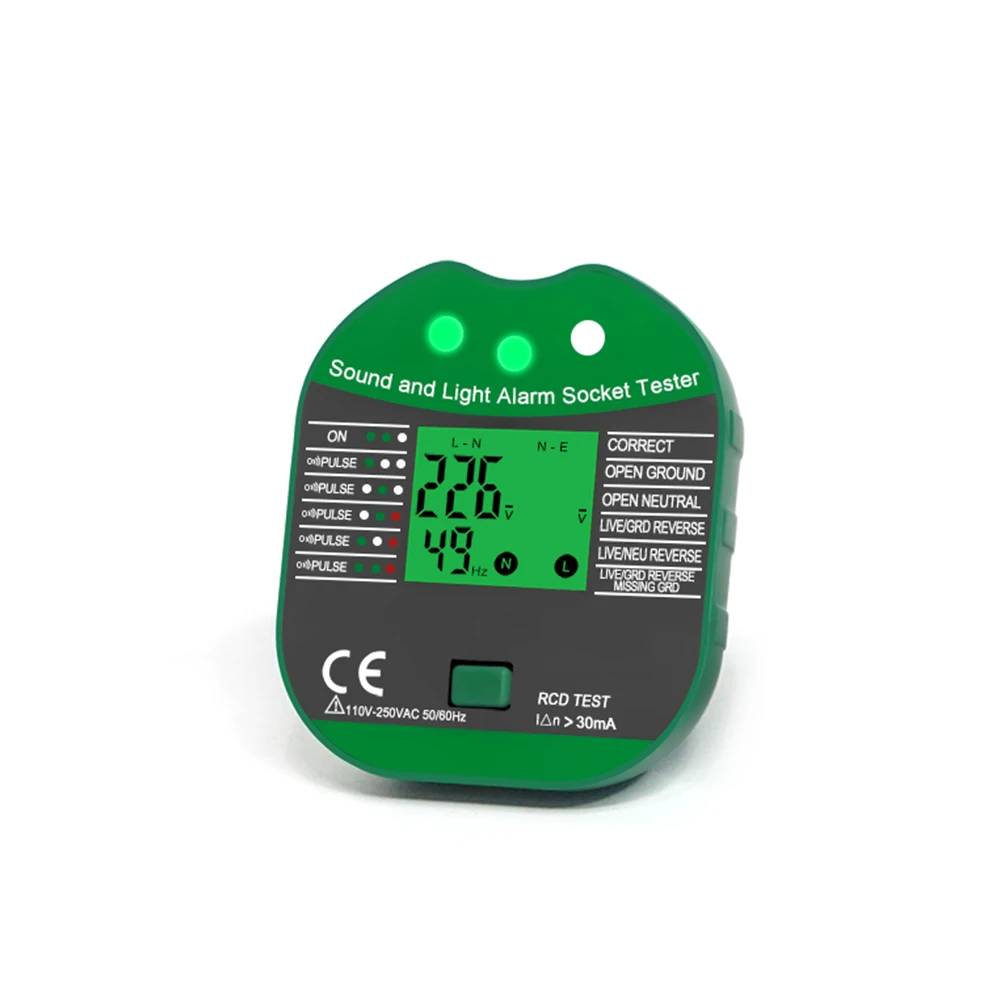 LEFAVOR Socket Tester Pro Voltage Test RCD 30mA Socket Detector UK EU Plug Ground Zero Line Plug Polarity Phase Check 4