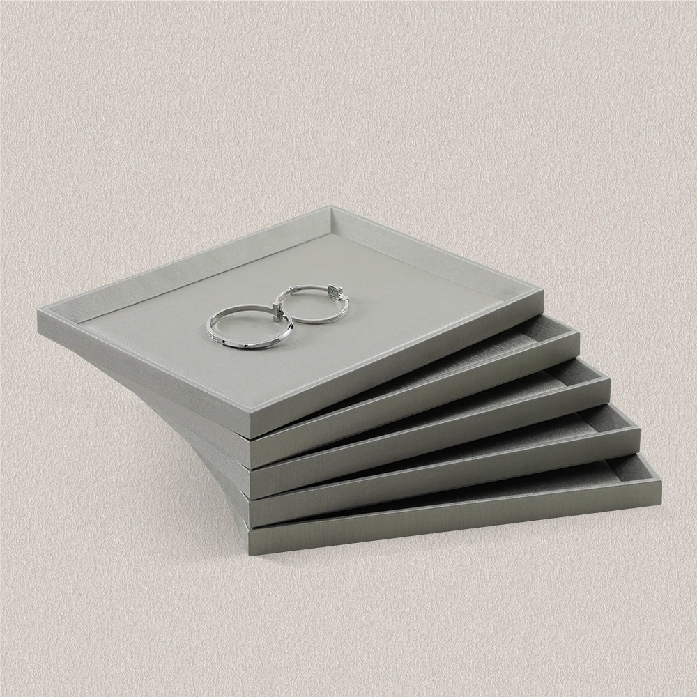 YinBeiNi Gray PU Leather Jewelry Organizer Earring Ring Pendant  Bracelet Watch Display Tray for Storage Box