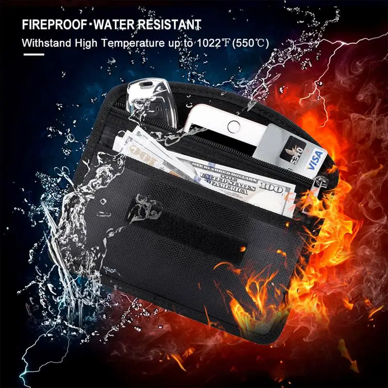 Fireproof Money Document File Bag Pouch Cash Bank Cards Passport Valuables Organizer Holder Safe Storage With Sticky Strap