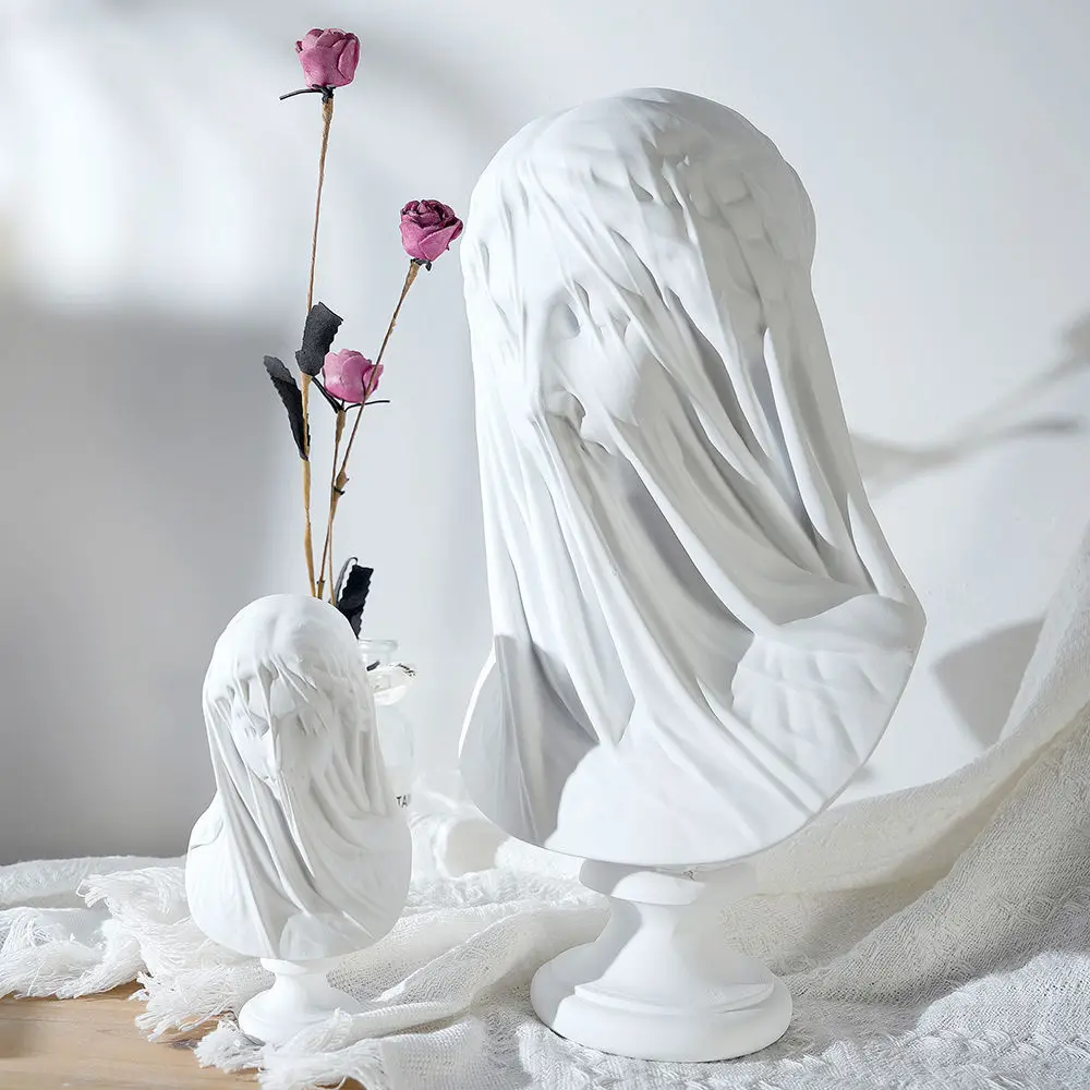 Nordic simple style wedding dress girl bust wearing veil art statue wedding home entrance resin decoration