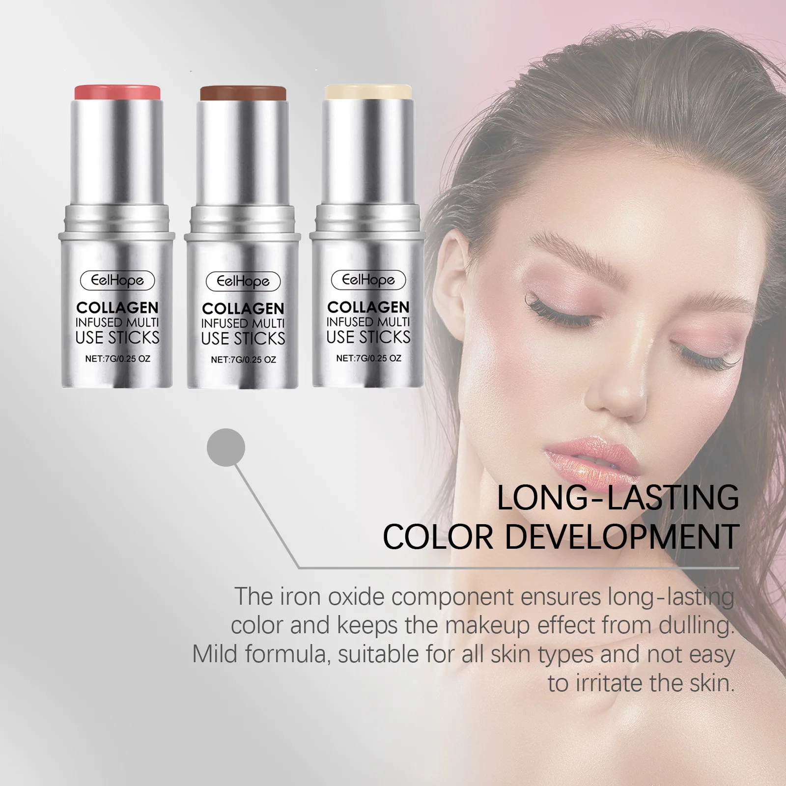 Collagen Multi Blush Stick Silky High Pigment Plumping Moisturing Waterproof Jelly Tint Lightweight Matte Hydrating Blush Makeup 4