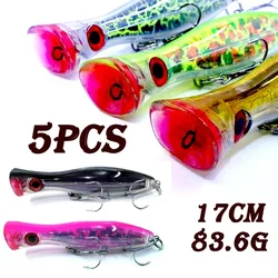 Popper Fishing Lures 17cm 83.6g Saltwater Topwater Floating Wobbler Artificial Hard Bait Plastic with 2/0# Hooks Cast Spinning