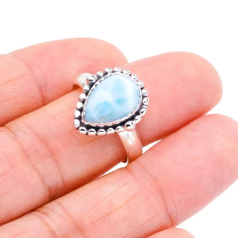 

StarGems®Натуральное серебряное кольцо Larimar ручной работы 925 пробы 9 F1596