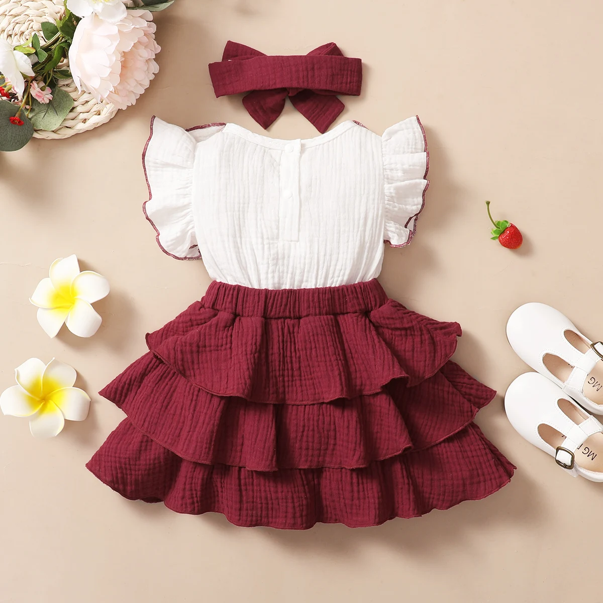 Baby Girl Red Wine & White Cupcake Dress 2