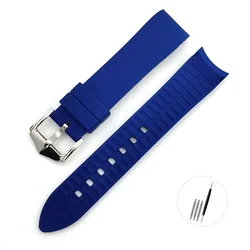 Silicone Strap with Curved Ends for Sport Watches - Replacement Wrist Band Accessory (Blue)