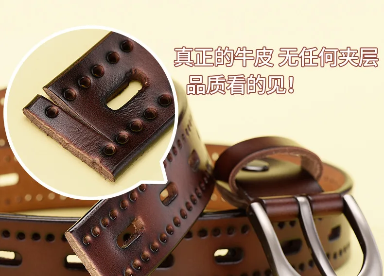 Genuine Leather Authentic Female Belt Fashion Hollow Natural Cowhide Brown Red Belts For Women Leather Thin Belt brown dress belt