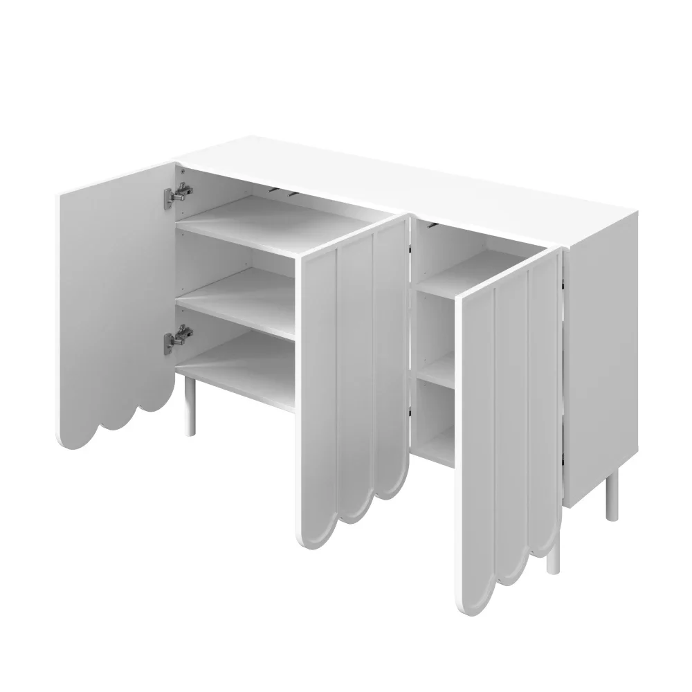 Modernes weißes Sideboard mit Wellpappentüren, grifffrei, verstellbare Regale, Stauraum für Wohnzimmer, Flur, Esszimmer – Detail 17