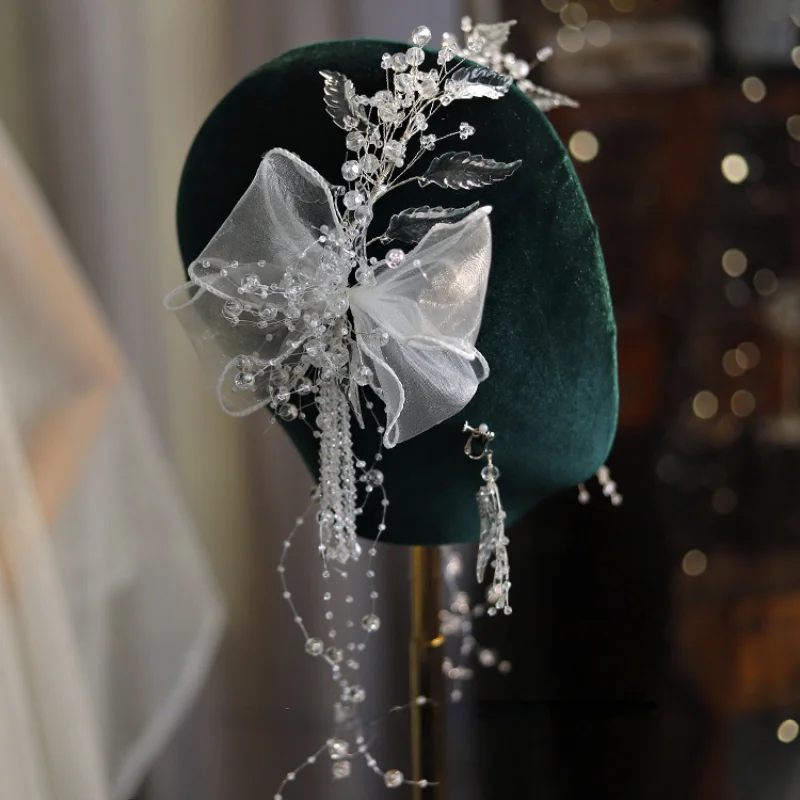Silk Yarn Beaded Crystal Bridal Headdress Super Fairy Beauty Wedding Hair Clip Wedding Accessories