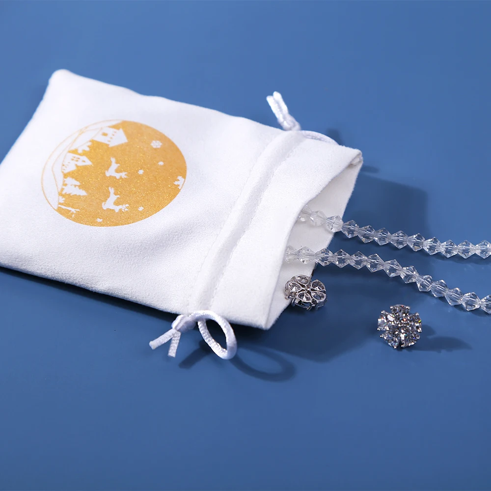 100pcs/Lot Custom Logo Drawstring Jewelry Flannel Bag Suede Velvet Cotton Pouch for Ring Earring Packaging Wedding Gift Storage