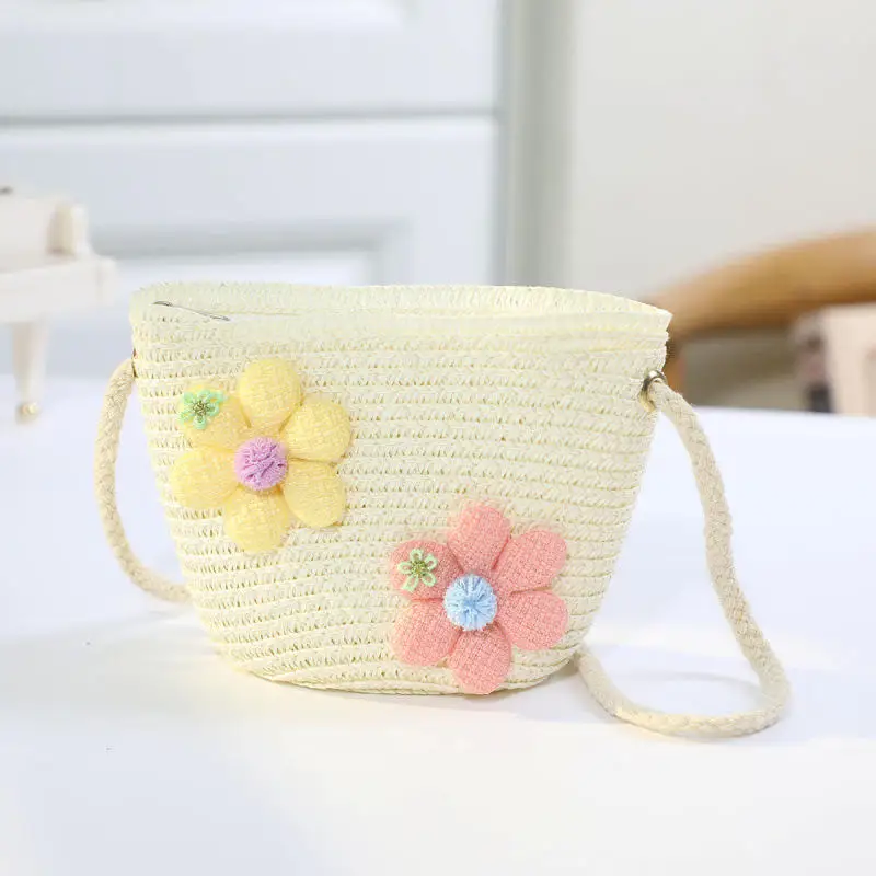 Straw-woven Girls' Summer Lightweight Children's Cute Small Shoulder Bag Coin Purse Beach Small Bag Trendy Crossbody Bag﻿