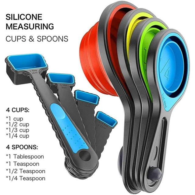 Foldable Silicone Measuring Cups and Measuring Spoons Set Measuring Spoons  for Cooking Baking Dosing Dosing Aid - AliExpress