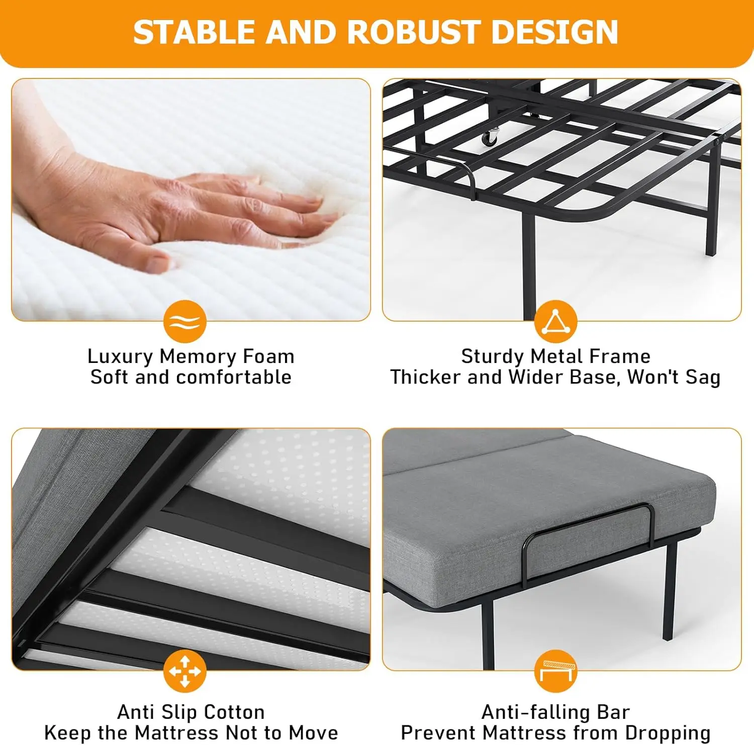 Folding Bed with Mattress for Adults, Twin Size, Portable Foldable Roll Away Bed on Wheels, Memory Foam Mattress